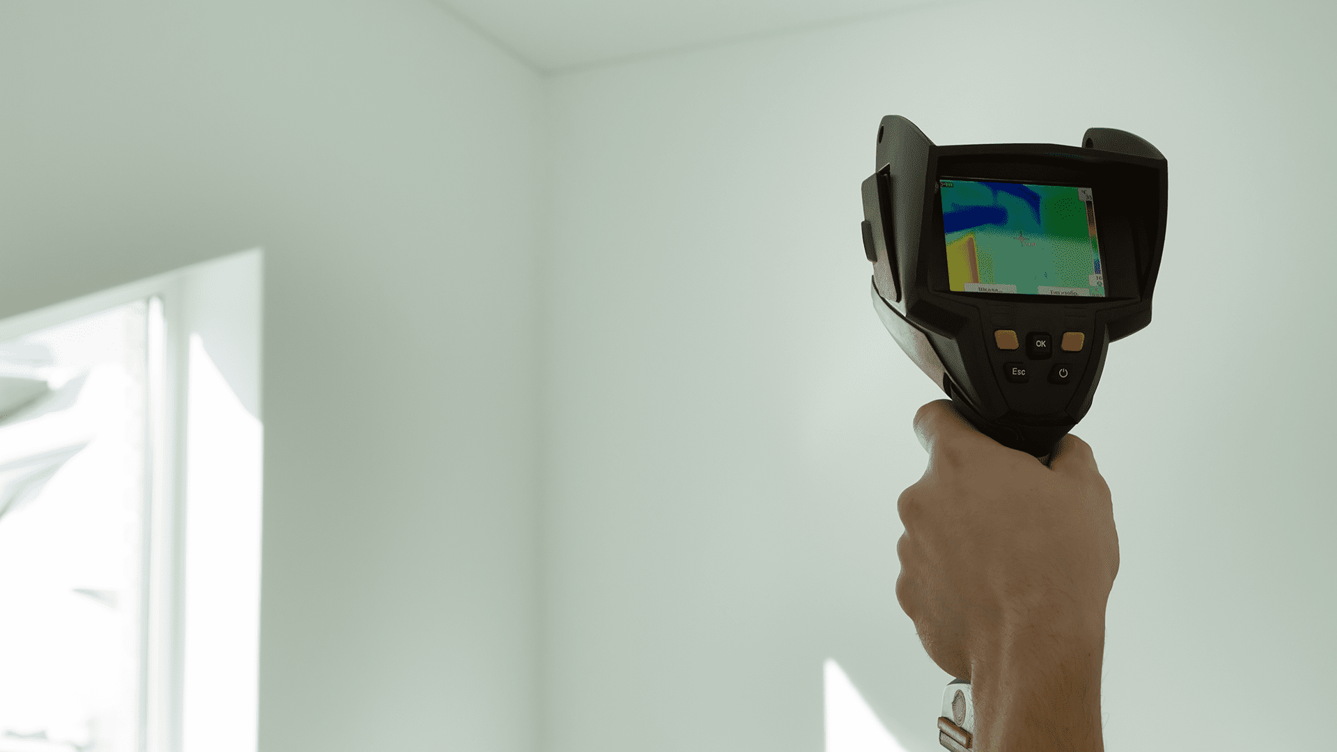 Thermal imaging showing heat gain in uninsulated façade